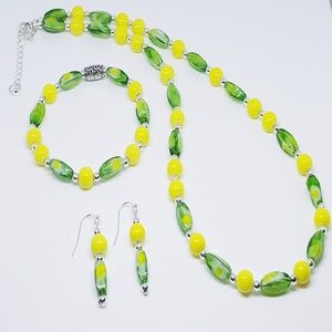Peridot Swirl Glass Cut Twist Beaded Trio Set